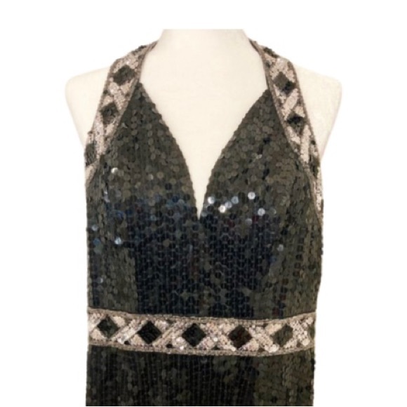Special Occasion Gown By Caché: Black & Silver Sleeveless Sequin Gown - Size 6 - Picture 6 of 13
